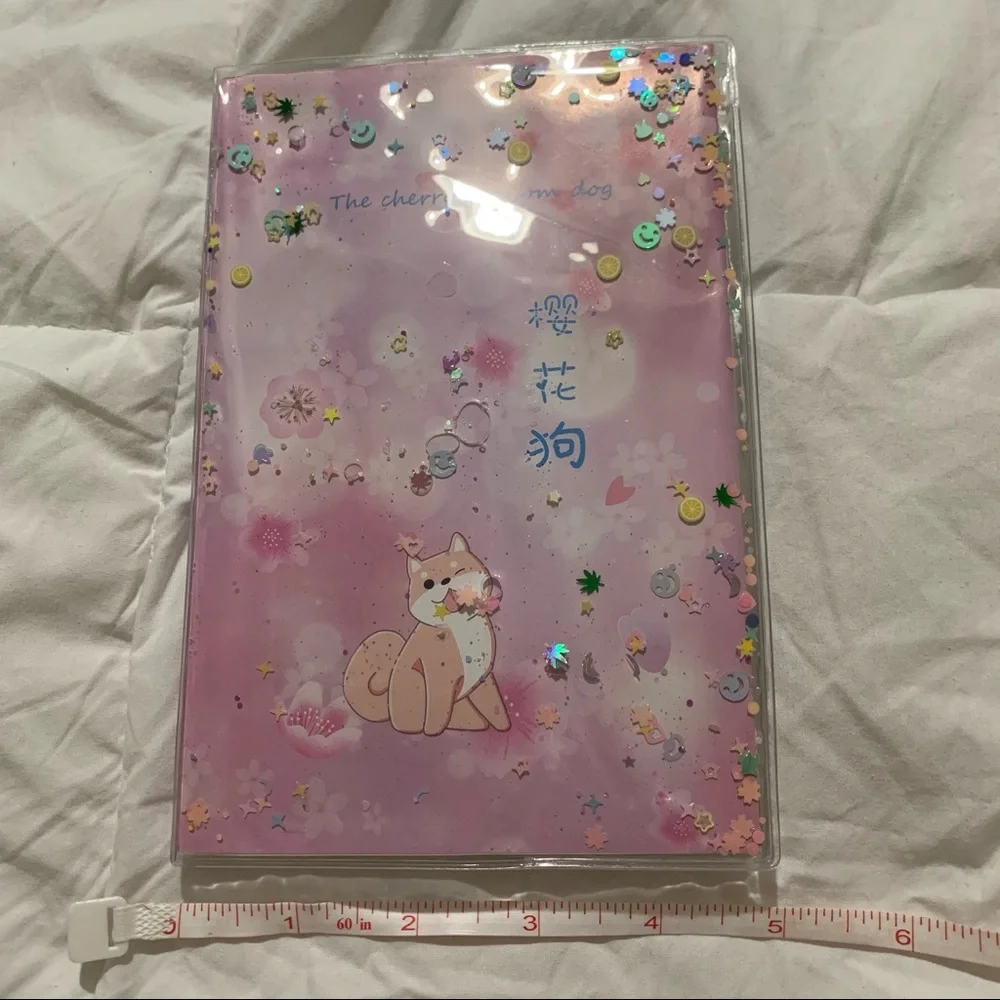 Pink Cherry Blossom Design Small Notebook w/ Water Gel Front Cover with Sequins